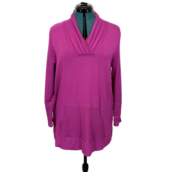 Soft Surroundings Womens Size M Magenta Cozy Knit Tunic Top Kangaroo Pocket - Picture 1 of 10
